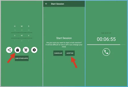 まず、モバイルをロックする時間を選択し、南京錠をクリックします。その後、アクションを確認すると、その間はアプリによって携帯電話を自由に使用できなくなります。