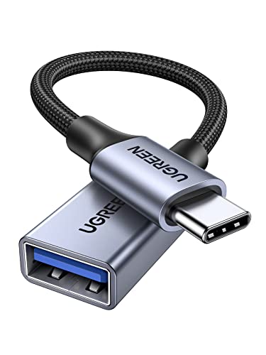 UGREEN Adaptador USB a Tipo C 3.0 Cable OTG de Aluminio Nylon 5Gbps Compatible con iPhone 16 Plus Pro Max MacBook Pro Air iPad Pro Galaxy S24 S23 Note 20 Huawei (Gray)