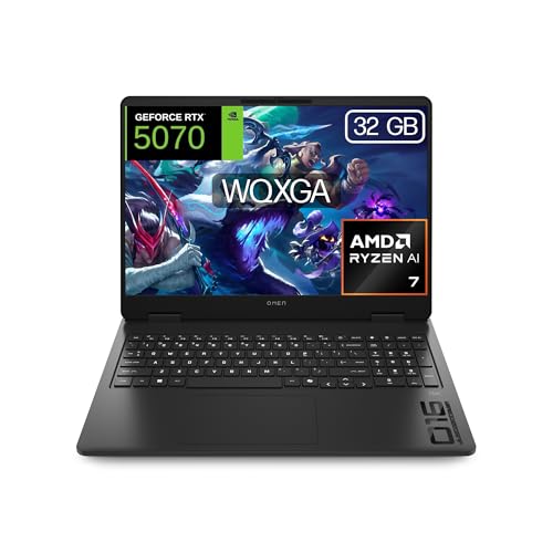 HP OMEN 16-ap0037ns, Ordenador portátil Gaming 16" 2.5K WQXGA (AMD Ryzen AI 7 350, 32GB RAM, 1TB SSD, NVIDIA GeForce RTX 5070, FreeDos) Negro - Teclado QWERTY Español