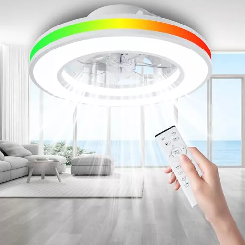 koueers Ventilador de Techo con Luz, Silencioso 30W, Ventiladores de Techo RGB LED 3600LM 3000K-4000K-6500K, DC 20W Ventilador de Techo con Mando a Distancia, Adecuado Para 10㎡-13㎡ Cocina