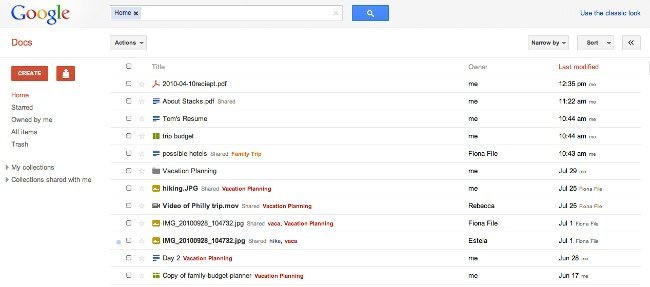 Google Docs cambia la interfaz de la lista de documentos y le añade atajos de teclado