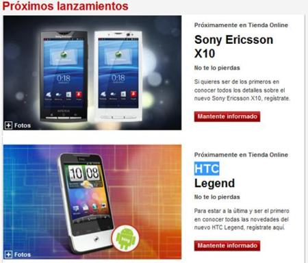 Sony Ericsson Xperia X10 y HTC Legend muy pronto con Vodafone