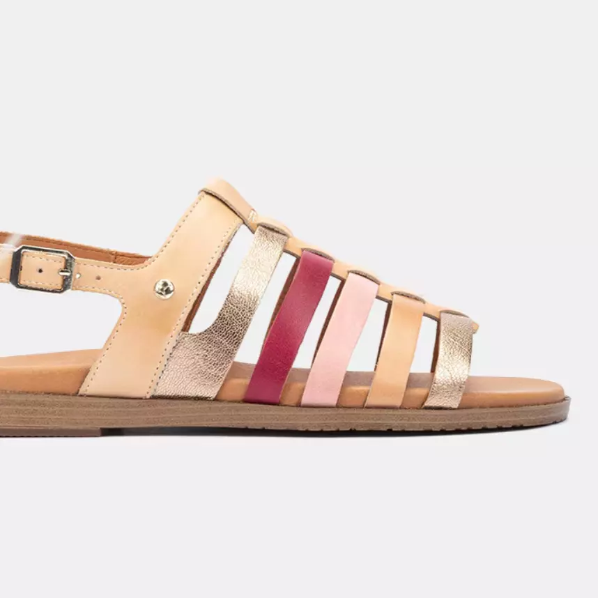 Pikolinos - Sandalias planas Formentera de mujer en piel cierre hebilla.