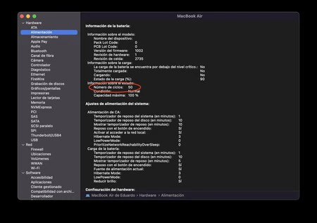 Mac のバッテリー サイクル システム レポート