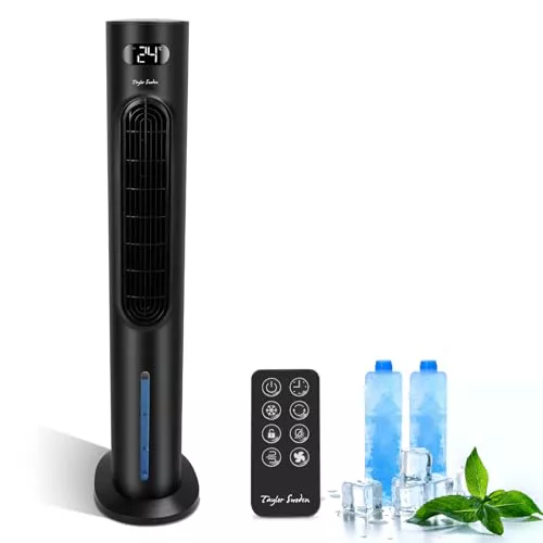 Taylor Swoden Climatizador evaporativo 3 en 1 depósito de agua 6L y mando a distancia. Ventilador de torre, climatizador evaporativo y humidificador en uno. temporizador. Oscilante, 3 modos, Negro