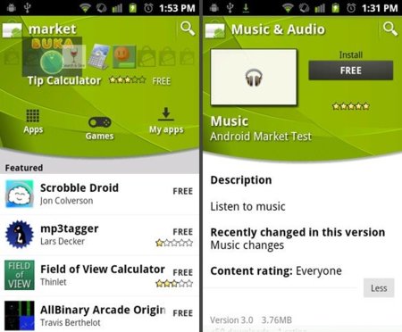 Se filtra por accidente la nueva versión del Android Market con nuevas aplicaciones propias de Google