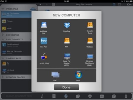 Tipos de conexiones posibles desde Cloud Connect Pro