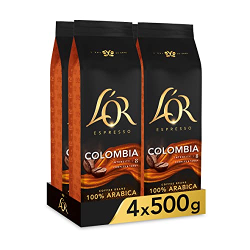 L'OR Café Grano Colombia 100% Arábica | Natural | Intensidad 8 | 4x500g