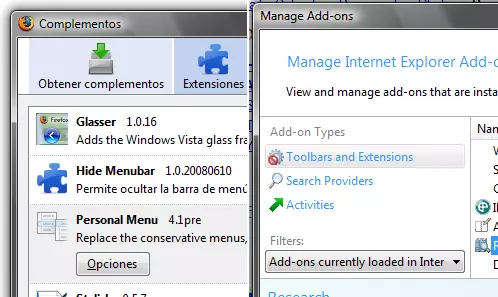 Gestion de Complementos FF3 IE8