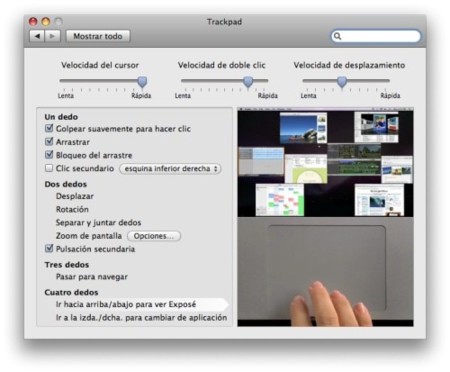 Gestos de 4 dedos en todos los Macs multitáctiles
