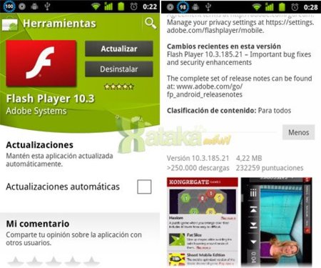 Aparece la inesperada actualización Adobe Flash 10.3 en el Android Market