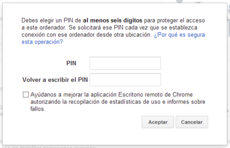 Petición del pin para la conexión remota