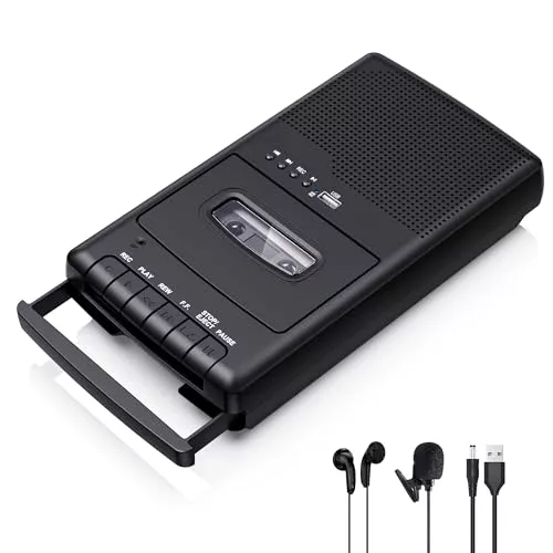 Grabador de Cassette, Reproductor de casetes móvil y digitalizador USB,con Altavoz y micrófono,Mango Extensible, Auriculares
