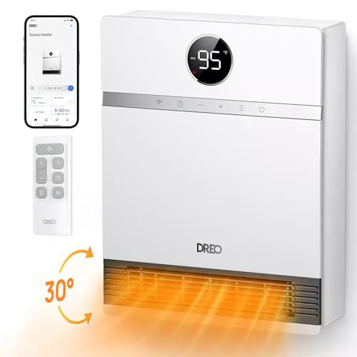 Dreo Convector de Pared Inteligente, salida de aire a 30°, 2000W, termostato ajustable, control remoto, temporizador semanal, calefactor de fácil montaje para interiores, compatible con Alexa