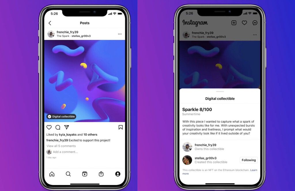 Instagram comienza a aceptar NFTs en sus perfiles y pronto en Stories. Facebook irá después