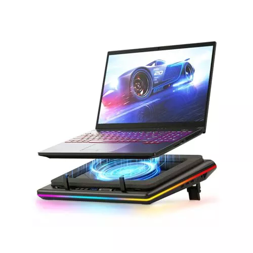 llano Base Refrigeradora Portátil RGB Gaming con Control Táctil Continuo & Alfombrilla de Ratón, 3 Puertos USB A, Ventilador Turbo Extra Potente, Espuma de Sellado, para Portátiles de 15-19''