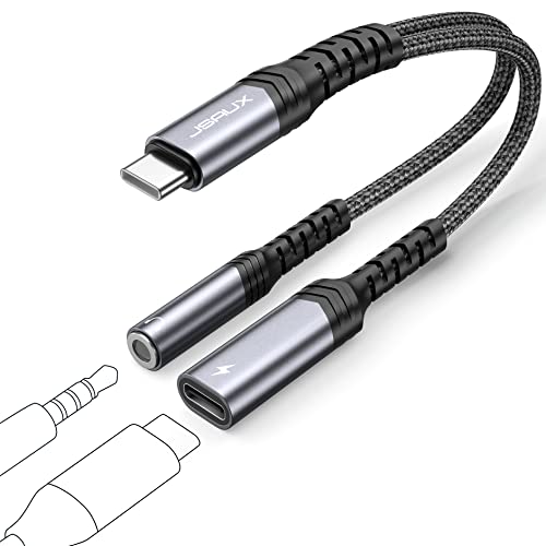 JSAUX Adaptador USB C a Jack 3.5mm 2 en 1 Adaptador Auriculares Audio Tipo C y Carga Rápida 60W Compatible con iPhone 16 Pro Max/15 Pro MAX, Samsung S24/S23/S22 Ultra, iPad Pro, Pixel, Huawei P50