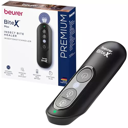Beurer BiteX Max Deep Black Aparato contra picaduras de insectos con superficie de calentamiento más grande
