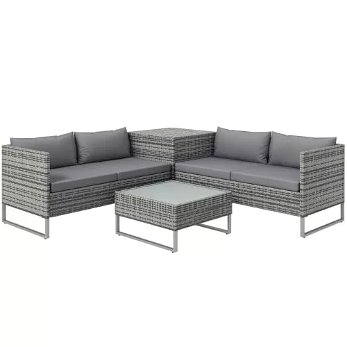 Outsunny Conjunto de Muebles de Jardín de Ratán 4 Piezas 132x69x64 cm