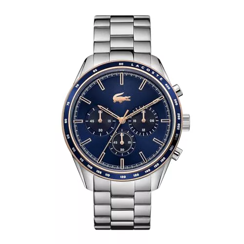 Lacoste Reloj Cronógrafo de Cuarzo para Hombre Colección Boston con Correa de Acero Inoxidable Plateada - 2011081