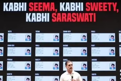 22 eleitores da Índia em um telão. Créditos: : Partido do Congresso da Índia via BBC