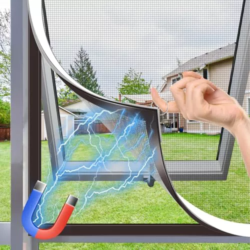 MLEJU Mosquitera Ventana Magnetica, 120x130cm Fibra de Vidrio, DIY Cortable, Fácil Instalación sin Taladrar, Fácil de Limpiar,Mosquiteras Magnética para Ventanas Correderas - Marco Blanco y Red Gris