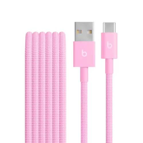 Beats USB-A a USB-C Cable trenzado (1,5 m), carga rápida, diseño duradero que no se enreda, permite cargar dispositivos Apple y Android con USB-C - Rosa intenso