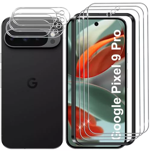 Lutree para Google Pixel 9 Pro Cristal Templado, 3+3 Piezas Protector de Pantalla + Protector de Lente de Cámara, Dureza 9H HD Anti-Arañazos Vidrio Templado Película Protectora