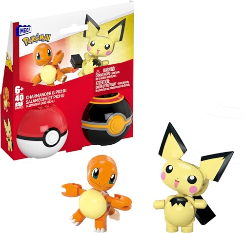 Mega Brands Pokémon Juguete de Construcción Pokébola Charmander & Pichu para niños de 6 años en adelante