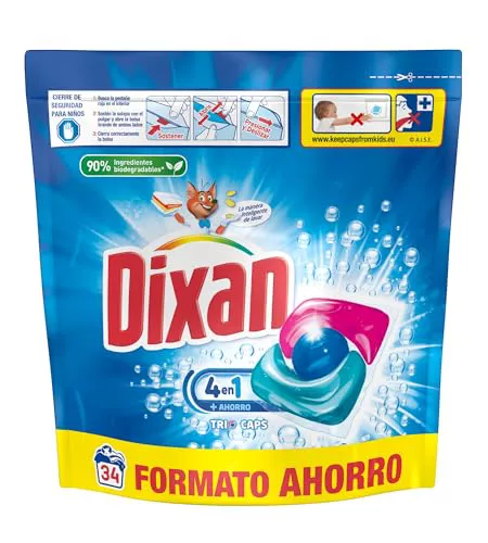 Dixan Trio Caps 4+1 Total, Detergente en Cápsulas para Lavadora (34 lavados)