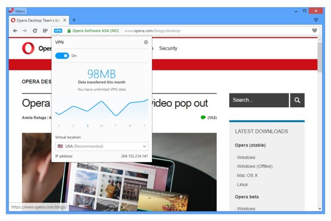 VPN integrado en Opera