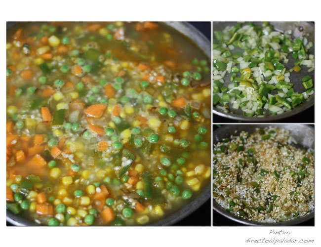 Paella de verduras para peques. Receta