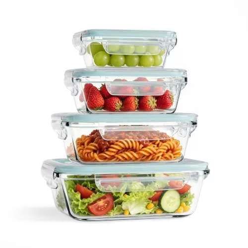 HAUSVIVO Recipientes Herméticos de Cristal 4 Piezas – Fiambreras de Vidrio con Tapa