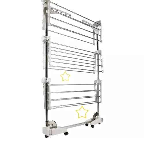 LANTUS Tendedero Eléctrico Plegable con Flujo de Aire,Tendedero Extensible para Interiores y Exteriores, Tendedero Vertical de 3 Alturas,Tres Capas - Plata