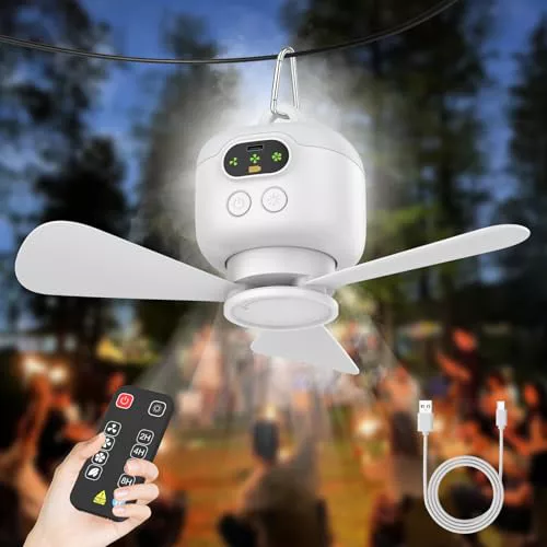 Vulaop Ventilador de techo USB con luz, batería de 8000 mAh
