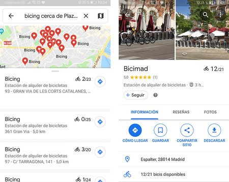 Google Maps ofrece ahora información en tiempo real sobre las estaciones de bici de alquiler de Madrid y Barcelona