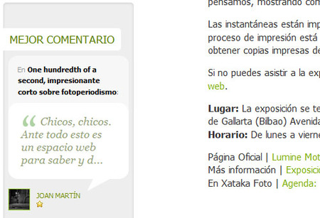 Comentario más valorado, otra novedad en Xataka Foto