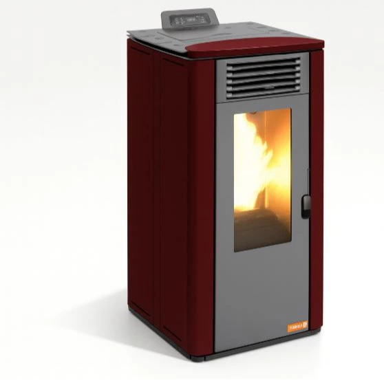 Estufa de Pellets TERRA 10 kW Burdeos Fundición. Calefacción Eficiente de Aire Caliente para el Hogar perfecta para el invierno
