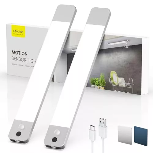 LROLTEF Luz Led Armario Cocina - 25CM 1500mAh Lampara Luces Recargable con Sensor de suspensión manual & Sensor de Movimiento Interior sin Cables - Inteligente Lamp Nocturna para Mueble | 2 Piezas