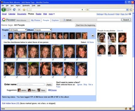 Picasa, con reconocimiento facial