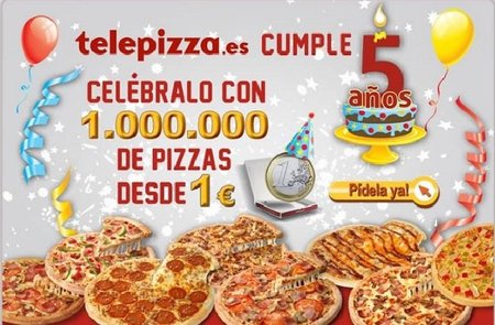 Telepizza celebra el cumpleaños de su web con 1 millón de pizzas 'desde' 1 euro hasta fin de existencias