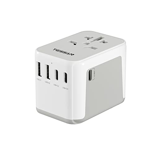 TESSAN Adaptador Enchufe Universal, Enchufe Universal Viaje con 2 USB y 3 USB C