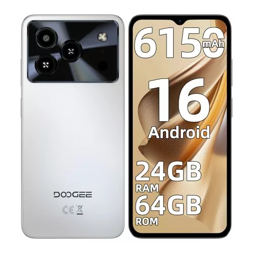 DOOGEE Note 56(2025) Android 16 Telefonos Moviles Libres - 64GB+2TB Telefono Movil, Batería 6150mAh Smartphone, 6.56" HD+ 90Hz Moviles, 24GB RAM Telefonos, 4G Dual SIM/8.45mm/Face ID/GPS/3.5mm Jack