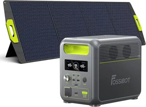 FOSSiBOT Estación de energía portátil F1200 con Panel Solar 200W, 1024Wh LiFePO4 Batería,2 Salidas AC de 1200W (2400W Pico),Carga Rápida de 49 min,generador solar para acampar al aire libre/RV/balcón