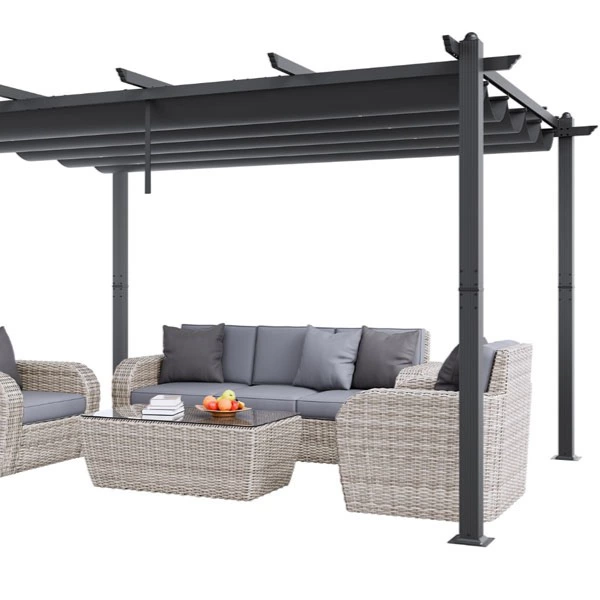 VEVOR Pérgola Retráctil para Exteriores 3x4m, Gazebo Jardín de Aluminio con Toldo Lona de Poliéster con Protección UV de Alta Densidad Patio, Jardín