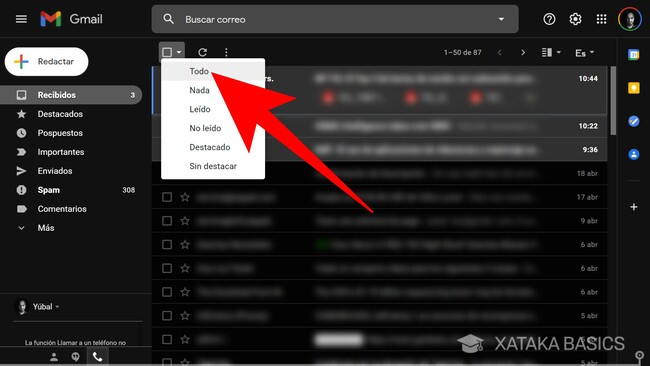 Cómo marcar todos los correos como leídos en Gmail