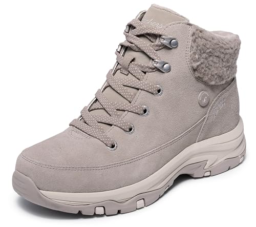 Skechers Mujer Trego Snow Breeze Slip-In Entrenador, Taupe Suede Sherpa, 38 EU