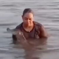 Um banho tranquilo na lagoa quase terminou em um desastre impensável; as imagens chocantes da mulher que confundiu um predador com um simples tronco 