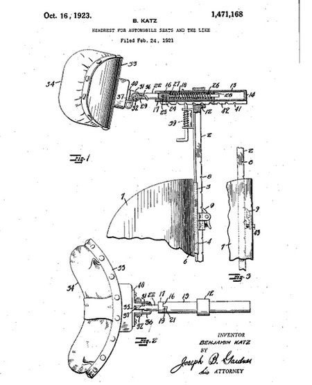 1921, patente de reposacabezas para coche