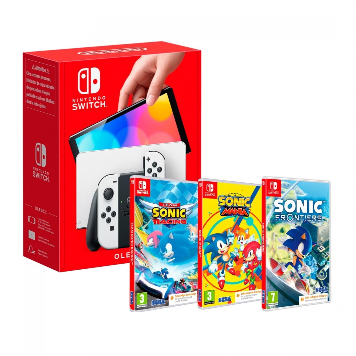 Consola Nintendo Switch OLED Blanca + Pack Triple Sega Sonic